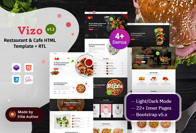 Vizo Food Restaurant Cafe HTML Template EnvyTheme